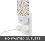 Retro Flowers Night Light,Spring Retro Rustic Flowers Night Lights Plug into Wall with Dusk to Dawn Light Sensors 0.5W Dim Night-Lights for Bedroom