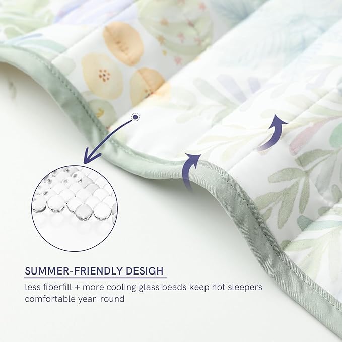 YnM 20lbs Weighted Blanket for Adults, Cooling Nylon/PE Heavy Bed Throw Blanket with Cooling Glass Beads for All Season Use, Ideal for ~190lbs (60x80 Inches, Queen, Jungle Bloom)