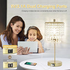 Boncoo Crystal Table Lamp Set of 2, 3-Way Dimmable Nightstand Lamp with 2 USB Charging Ports, Gold Bedside Lamp for Bedroom, Touch Lamp with Elegant Shade for Living Room, B11 LED Bulb Included