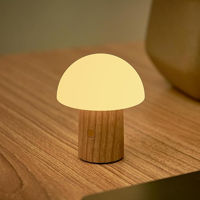 Gingko 7 Colour Changing RGB Alice Mushroom Lamp, Mood Light and Night Lights, Long Life Battery, USB-C Charging, 3 Light Modes, FSC Certified Wood with Frosted ABS Shade (White Ash, Super Mini)
