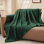 BEDELITE Emerald Green Throw Blanket Twin Size for Bed- Super Soft and Warm 3D Checkered Fluffy Fuzzy Fleece Blanket, Luxurious Plush Cozy Blanket for Room Decor Fall and Winter, 60x80 inches