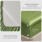 MR&HM Satin Bed Sheets, Queen Size Sheets Set, 4 Pcs Silky Bedding Set with 15 Inches Deep Pocket for Mattress (Queen, Sage)