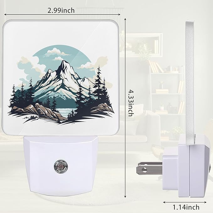 Nordic Forest Mountain Night Light, Night Light Plug into Wall with Dusk to Dawn Sensor, LED Lamp Energy Saving Lights for Men Women Boys Girls,Lamp for Bedroom Bathroom Hallway
