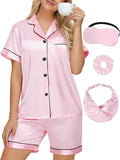 DOLOS Silk Satin Pajama Set for Women Short/Long Sleeve 2-Piece Silky Pajamas for Women Button Down Pjs Sleepwear Loungewear