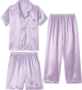 Hupohoi Unisex Girls Boys Kids Pajama Sets Button Down Satin Sleepwear Nighty 3PCS Silky Lounge Sets Nightwear
