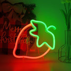 ENUOLI Strawberry Neon Sign Red Green Color Led Sign Fruit Shape Neon Light for Bedroom Wall Decor, Strawberry LED Neon Light, Bar, Fruit Shop,Kids Room Gift