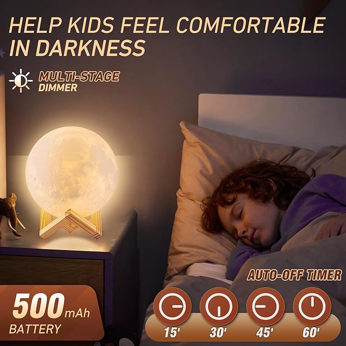 LOGROTATE Moon Lamp, 16 Colors LED Night Light for Kids 3D Printing Moon Light with Stand& Remote/Touch Control & Timing, Moon Light Lamp for Kid Friend Birthday Gifts, Room Decor (Diameter 4.8 INCH)