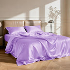 Love's cabin Satin King Sheet Sets - 4 Piece Lavender Silky Sheets King Size Bed with Deep Pocket, Luxury Silk Feel King Size Satin Sheet Set (1 Flat Sheet,1 Fitted Sheet,2 Pillow Cases)