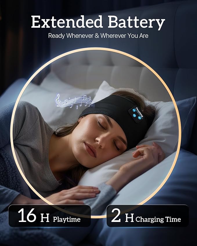 Perytong Sleep Headphones Bluetooth 5.4 Headband, Wireless Sleep Headphones with Ultra-Thin HD Stereo Speakers for Side Sleepers, Soft & Sweat Resistant Sport Headband for Yoga Travel Workout