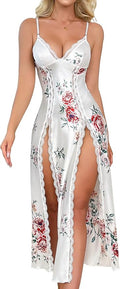 CRIPOM Lingerie Dress for Women V Neck Long Sexy Nightgowns for Women Side Split Sexy Night Gowns