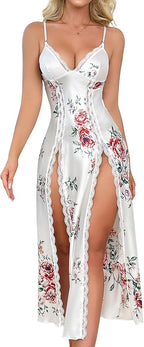 CRIPOM Lingerie Dress for Women V Neck Long Sexy Nightgowns for Women Side Split Sexy Night Gowns
