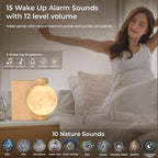 Sunrise Alarm Clock for Heavy Sleepers, Moon Lamp with Moon Light & 10 Light Effects, Cute Alarm Clock with10 White Noise Sounds & Dual Alarms for Bedrooms & Home Office Decor (Walnut Wood Grain)