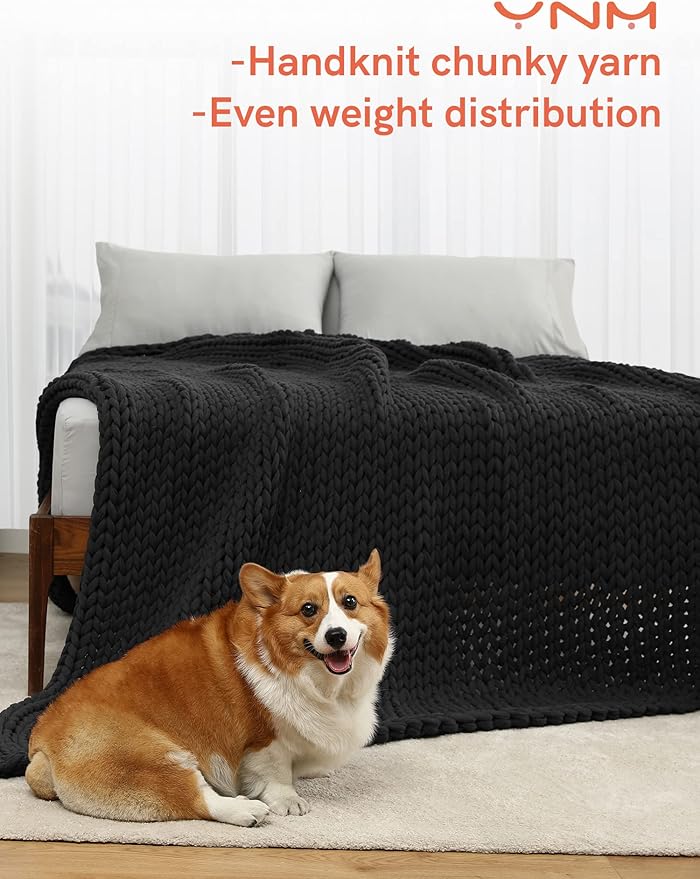 YnM 100% Cotton Weighted Blanket, Handmade Chunky Knitted Throw, No fillers Design, Soft and Breathable, Machine Washable Bed Blanket for Sleep or Home Decor (Dark Grey, 60x80 Inch, 25lbs)