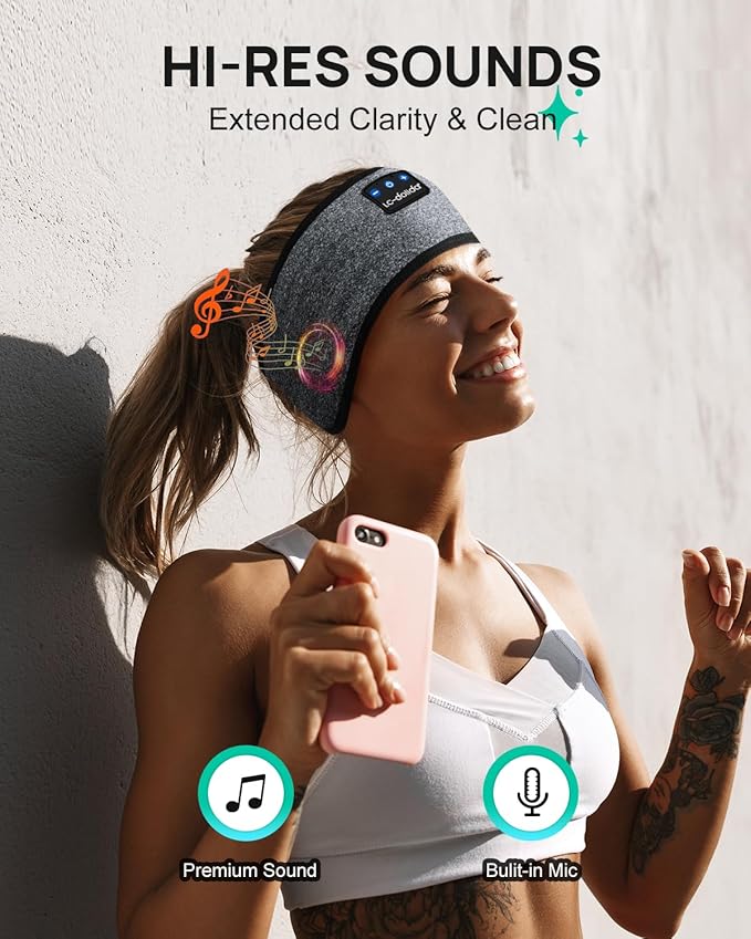LC-dolida Sleep Headphones Bluetooth Headband, Wireless Headband with HD Speakers, Headphones Wireless for Side Sleepers, Sport, Yoga, Travel, Gifts for Mom, Men, Women, Teens, Kids