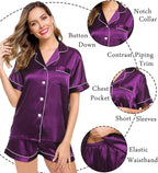 LecGee Womens Silk Satin Pajamas Short Sleeve Loungewear Two-Piece Sleepwear Button-Down Pj Set