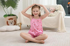 Weixinbuy Girls Pajamas Silk PJS Set Sleeveless Pajama Tank Elastic Waist Shorts Sleepwear Kids Summer Nightwear Clothes Set