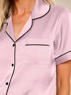LILLUSORY Silk Satin Pajama Set for Women 2 Piece Lounge Pjs Winter Matching Summer Sleepwear Button Down Shirt Shorts