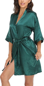 Giova Women's Satin Robe Bride & Bridesmaid Wedding Party Bathrobe Short Kimono Gown