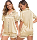 SWOMOG Womens Silk Satin Pajamas Set Short Sleeve Sleepwear Button Down Top and Shorts Loungewear 2 Piece Pjs Set XS-3XL
