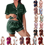 WJing Yi Jia Womens Silk Satin Pajamas Loungewear Two-Piece Sleepwear Button-Down Floral Pj Set XS-4XL