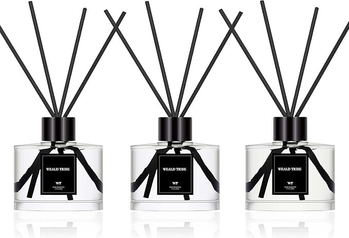 Reed Diffuser Set of 3 for Bathroom Shelf Decor, Sticks Diffuser with Essential Oils Included | Lavender & Fir & Eucalyptus,Jasmine & Lily,Sandalwood Cashmere Rose Scent(1.7 fl oz/Pack) | Defusers