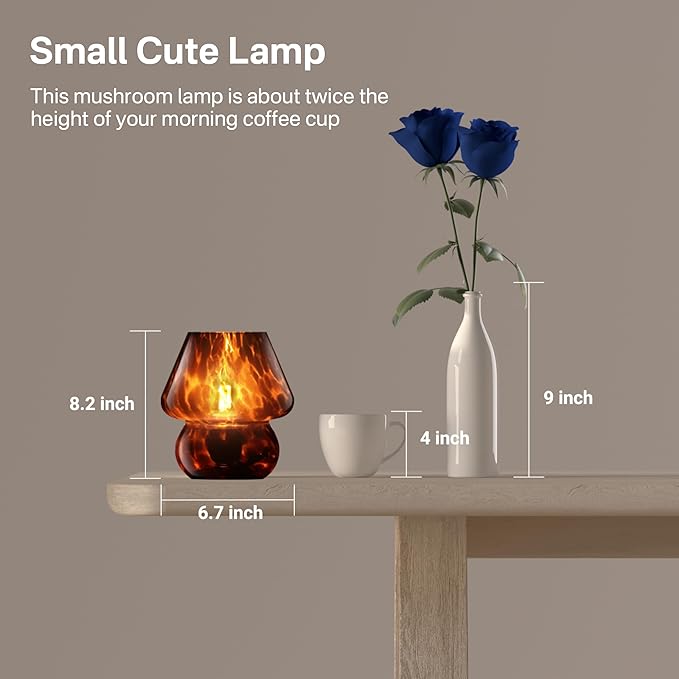 Dawnwake Mushroom Lamp Small Lamp Table Lamp for Bedroom, Desk Bedside Lamps for Living Room,Mushroom Decor Cute Mini Modern Mid Century Lamps for Night Stands,Aesthetic Home Living Room Decor(Black)