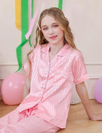 DIPUG 3 Piece Girls Silk Pajamas Set Soft Satin PJs Sleepwear for Comfortable Nights