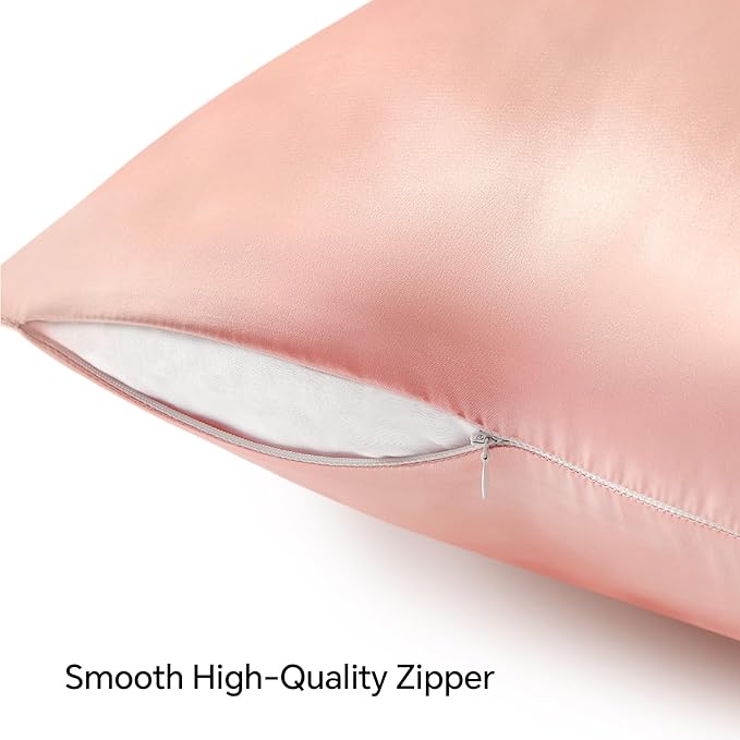 BEDELITE Satin Pillowcase with Zipper 4 Pack, Coral Pillow Cases Standard Size, Super Soft and Cooling Similar to Silk Pillow Cases, Gift for Women Men(20x26 Inches)