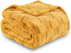 NEWCOSPLAY Super Soft Twin Blanket Mustard Yellow Premium Silky Flannel Fleece 3D Checkered Lightweight Bed Blanket All Season Use (Mustard Yellow Checkered, Twin(60"x80"))