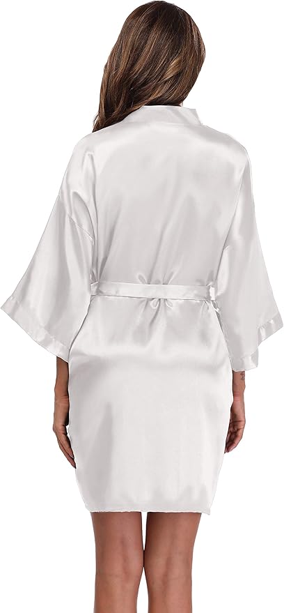 Women's Satin Kimono Robes Short Silky Bathrobe Solid Color/Floral Bridal Wedding Party