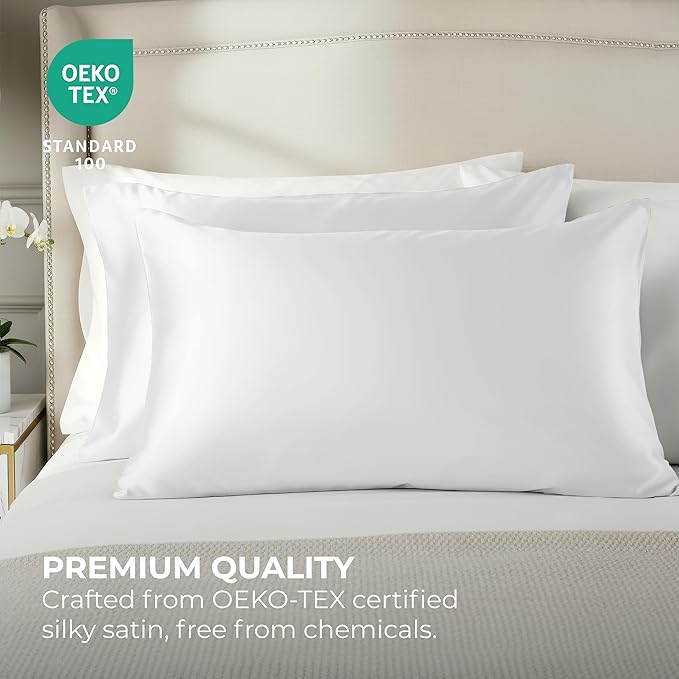 Satin Pillowcase 2 Pack - Queen Size (20"x30", White) - Silky Pillow Cases for Hair and Skin - Satin Pillow Covers with Envelope Closure - Extra Soft Premium Microfiber