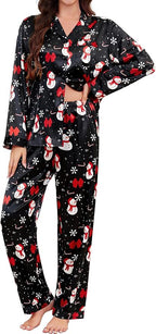 SWOMOG Long Sleeve Pajamas Set Silk Satin Sleepwear Button Down Pjs Loungewear with Pocket