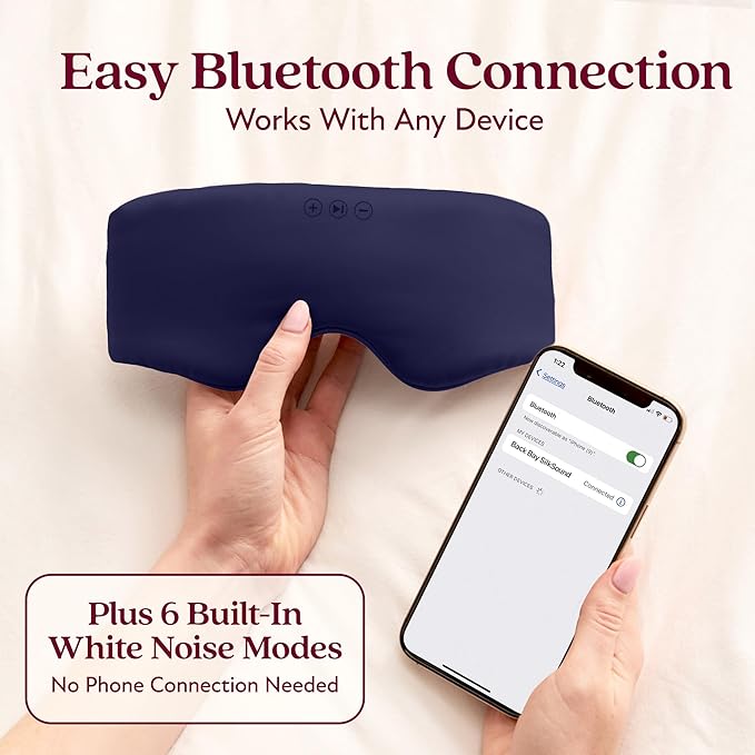 SilkSound 100% Mulberry Silk Bluetooth Sleep Mask, Skin-Friendly Sleeping Eyemask with Bluetooth Headphones, Sleep Gifts for Women, Silk Eye Mask Headband Headphones for Sleeping Side Speakers