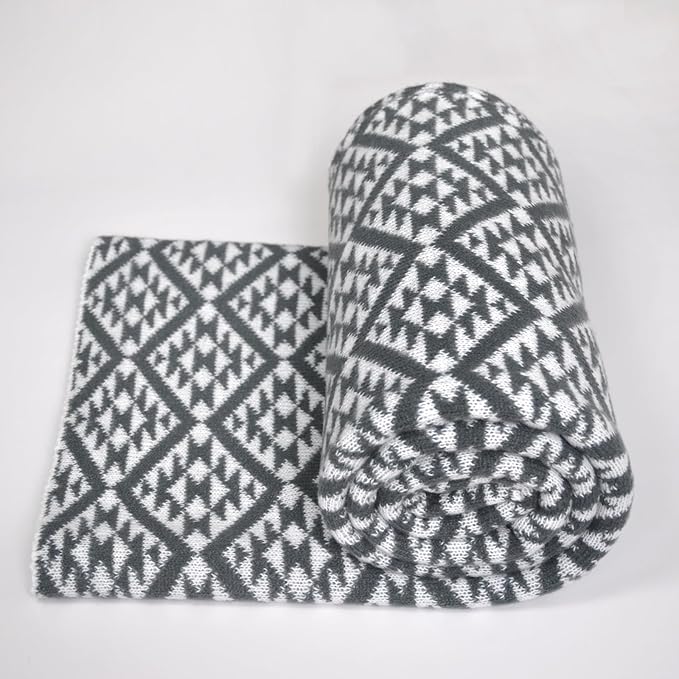 Nordic Style Grey and White Throw Blanket for Couch,Soft Cozy Cable Knit Throw for Bed Sofa Chair Living Room,Lightweight Warm Maximalist Decor Christmas Blanket,50"x60" (cr-D03)