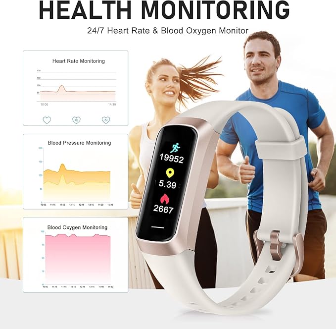 Fitness Tracker, Activity Trackers with 24/7 Heart Rate, Blood Oxygen Blood Pressure Sleep Monitor, Step Counter with 1.1" AMOLED Touch Color Screen, Calorie Pedometer Health Smart Watch for Women Men