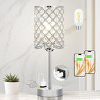 Hong-in Crystal Table Lamp, Crystal Lamp Touch Control with USB-C USB-A Charging Ports & AC Outlets, 3 Way Dimmable Bedside Lamp-Nightstand Lamp Modern Light for Bedroom, Living Room, Bulb Included