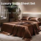 Love's cabin Satin Queen Sheets Set - 4 Piece Brown Silky Bed Sheets with Deep Pocket, Luxury Silk Feel Satin Queen Size Sheet Set (1 Flat Sheet,1 Fitted Sheet,2 Pillow Cases)