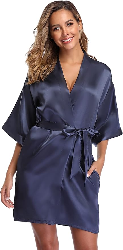Robe for Women Silky Lightweight Satin Kimono Bride Bridesmaids Wedding Party Robes Dressing Gown Summer Loungewear