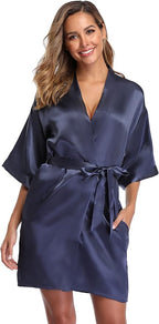 Robe for Women Silky Lightweight Satin Kimono Bride Bridesmaids Wedding Party Robes Dressing Gown Summer Loungewear