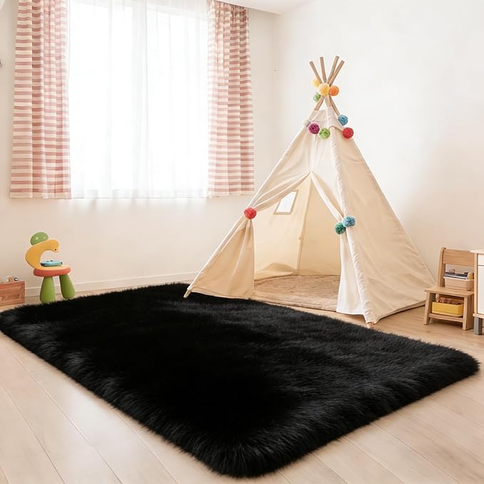 9x12 Area Rug Fluffy Shaggy Ultra Soft Faux Fur Non-Slip Machine Washable Carpet for Bedroom, Living Room, Nursery & Dorm Cozy Home Decor