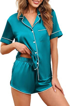 Ekouaer Womens Silk Satin Pajamas Set Short Sleeve Sleepwear Button Down Loungewear 2 Piece Pjs Shorts Set S-5X Plus Size