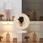 SAIWEYA Crystal Table Lamps Modern 3-Way Dimmable Bedside Lamp with 2 USB Ports & AC Outlets for Living Room Bedroom Nightstand Lamp Night Light (Rose Gold-2 Pack 24In)