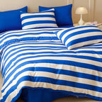 CLOTHKNOW Stripes Comforter Set Full Size Blue White Bedding Comforter Sets Farmhouse Bedding Soft Comforter with 2 x Pillow Cases