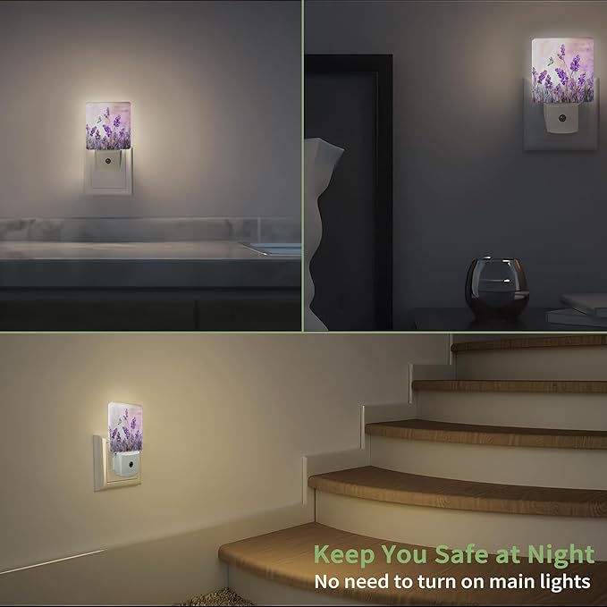 Lavander Flower Butterfly Night Light, Night Light Plug into Wall with Dusk to Dawn Sensor, LED Lamp Energy Saving Lights for Men Women Boys Girls,Lamp for Bedroom Bathroom Hallway