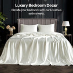 BEDELITE California King Sheets Set, Luxury Soft Ivory White Satin Sheets for Hair and Skin, Similar to Silk Bed Sheets Set 4 Pieces with 1 Deep Pocket Fitted Sheet, 1 Flat Sheet, and 2 Pillowcases