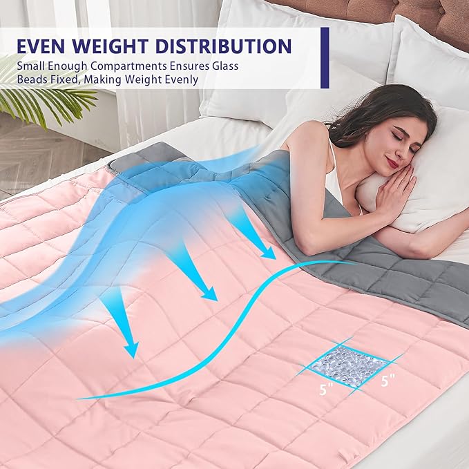 yescool Weighted Blanket for Adults (12 lbs, 60" x 80", Pink Grey) Cooling Heavy Blanket for Sleeping Perfect for 110-130 lbs, Queen Size Breathable Blanket with Premium Glass Bead, Machine Washable