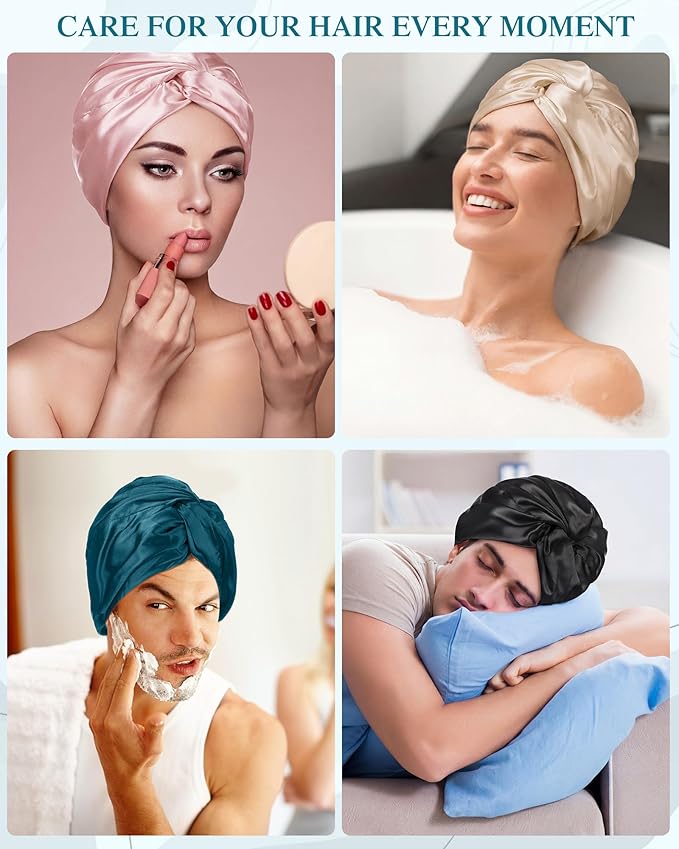 Canlierr 5 Set Adjustable Silk Satin Bonnet for Sleeping Women Scrunchie Double Layer Night Cap Sleep Turban Hair Wrap Unisex