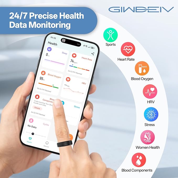 Smart Ring for Women Men, Health Fitness Tracker Ring with Heart Rate/Sleep Tracker/Blood Oxygen/HRV/Stress/Calorie/Steps, IP68 Waterproof for iOS & Android, No APP Fees(Rose Gold,6#)