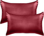 Elegant Comfort 2-Pack Cooling Viscose Satin Pillowcase Set with Hidden Zipper Closure, Silky Smooth for Best Hair and Skin Care-Beautiful Gift Box-2-Piece Satin Pillowcase Set, King, Burgundy