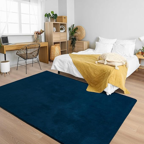 Andecor Shag Living Room Area Rug, 6x9 Navy Blue Washable Fuzzy Bedroom Rugs, Soft Fluffy Indoor Carpets for Dorm Boys Girls Kids Room Nursery Home Decorations